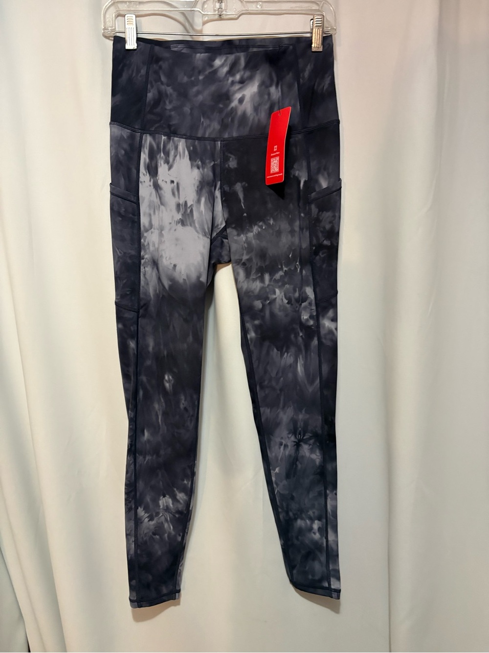 High-Waist Tie-Dye Leggings with Side Pockets - Black/Gray